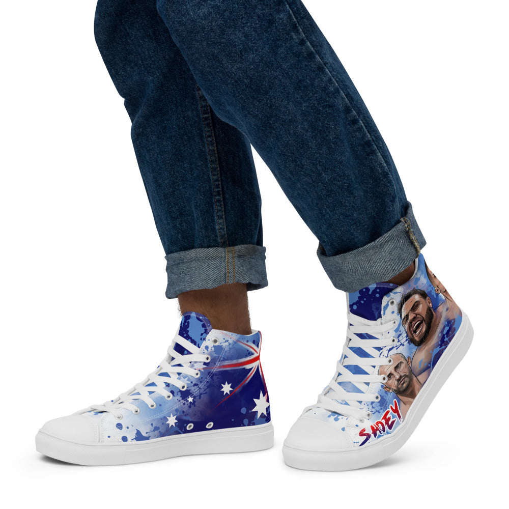 Do a SHOEY, celebrate the AUSSIE way! - Men's High Top Canvas Shoes (State Blue) Shoes