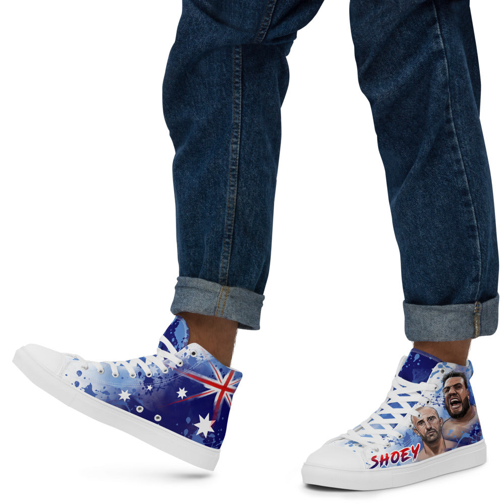 Do a SHOEY, celebrate the AUSSIE way! - Men's High Top Canvas Shoes (State Blue) Shoes
